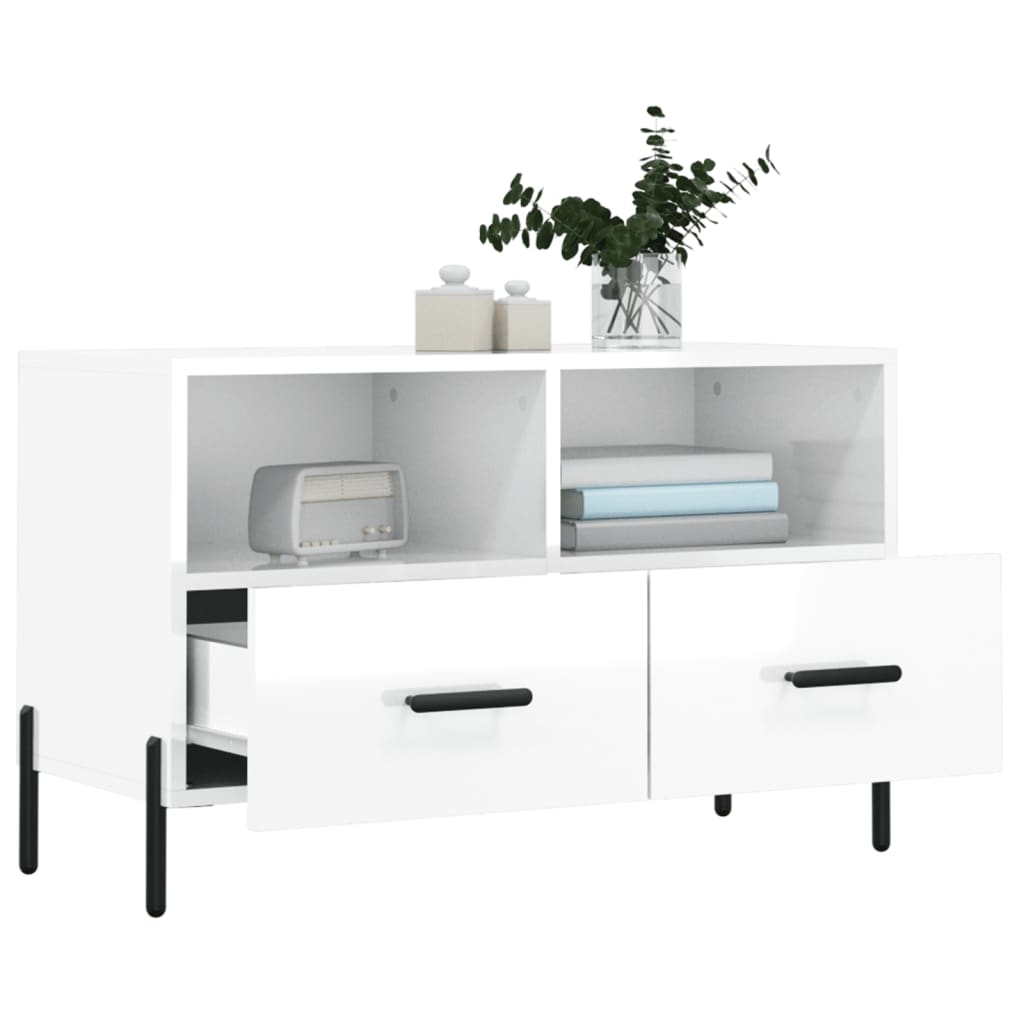 Meuble TV Blanc brillant 80x36x50 cm Bois d'ingénierie - XIOS