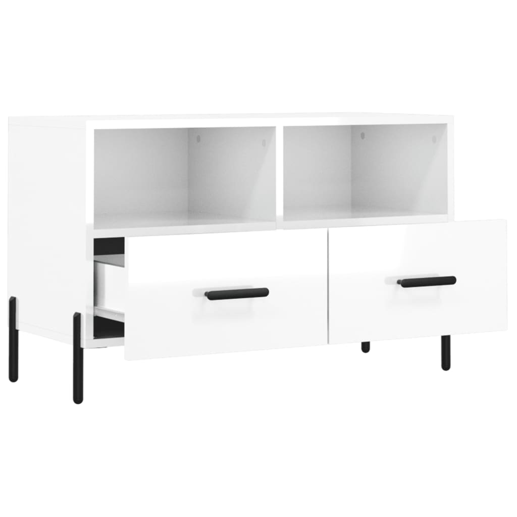 Meuble TV Blanc brillant 80x36x50 cm Bois d'ingénierie - XIOS