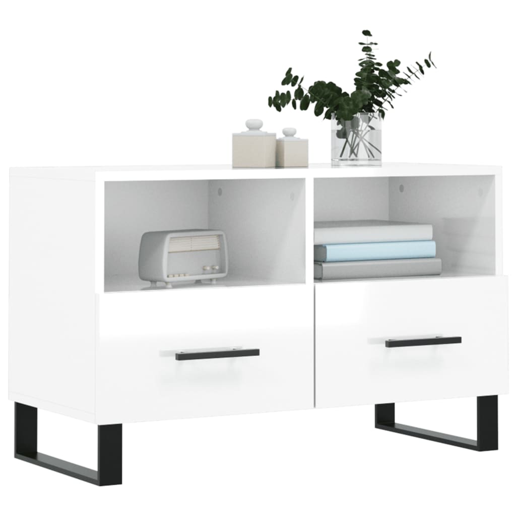 Meuble TV Blanc brillant 80x36x50 cm Bois d'ingénierie Meubles TV vidaXL   