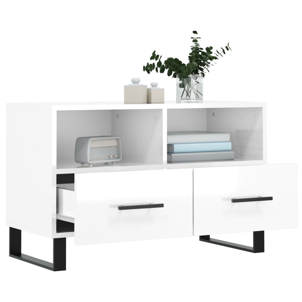 Meuble TV Blanc brillant 80x36x50 cm Bois d'ingénierie Meubles TV vidaXL   