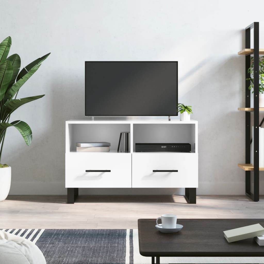 Meuble TV Blanc brillant 80x36x50 cm Bois d'ingénierie Meubles TV vidaXL   