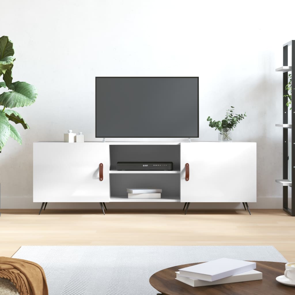 Meuble TV blanc brillant 150x30x50 cm bois d'ingénierie - XIOS