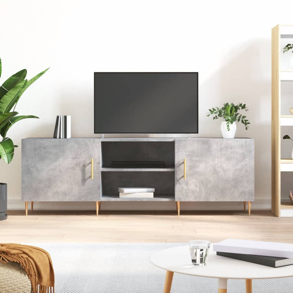 Meuble TV gris béton 150x30x50 cm bois d'ingénierie - XIOS