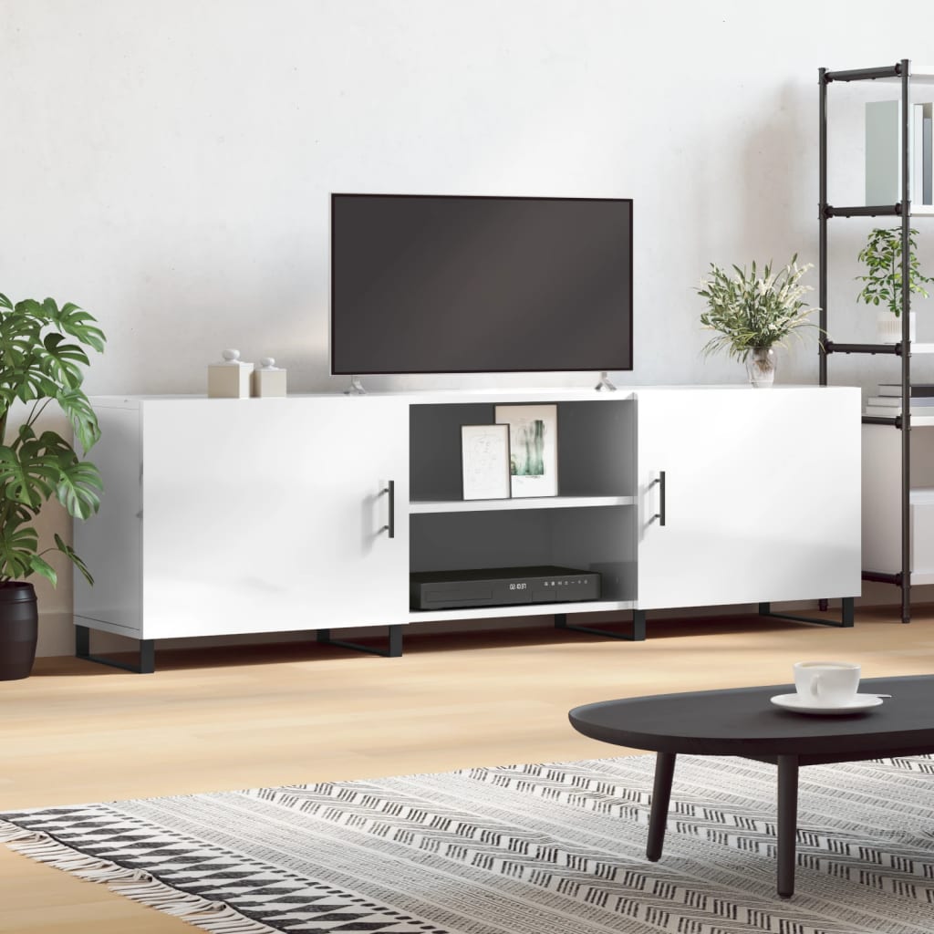 Meuble TV blanc brillant 150x30x50 cm bois d'ingénierie - XIOS