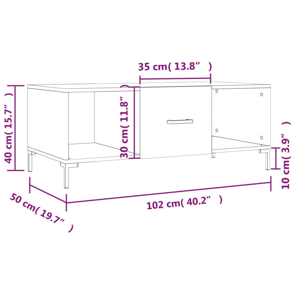 Table basse chêne sonoma 102x50x40 cm bois d'ingénierie - XIOS