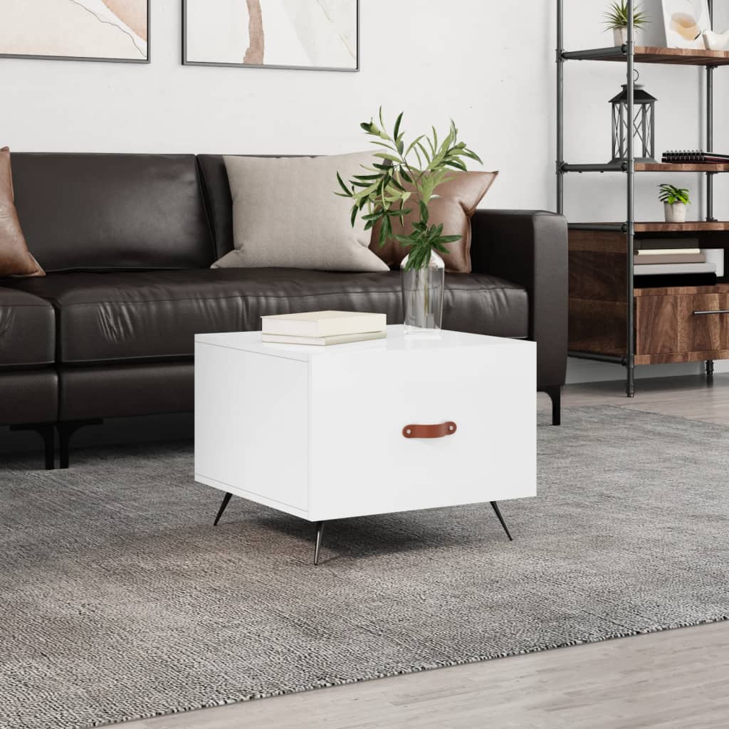 Table basse blanc brillant 50x50x40 cm bois d'ingénierie - XIOS