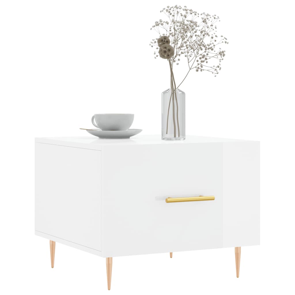 Table basse blanc brillant 50x50x40 cm bois d'ingénierie - XIOS