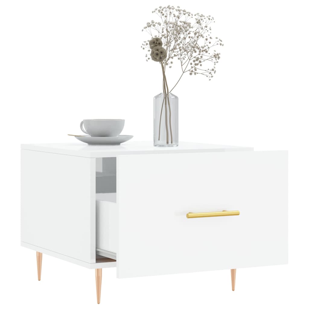 Table basse blanc brillant 50x50x40 cm bois d'ingénierie - XIOS
