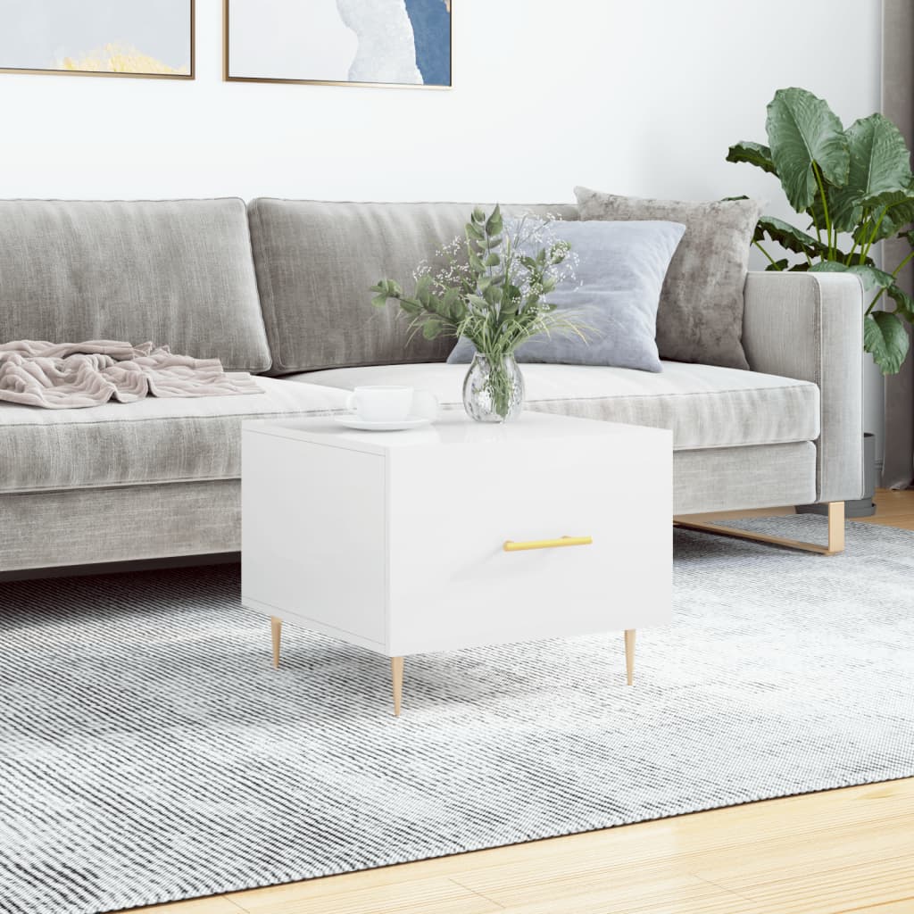 Table basse blanc brillant 50x50x40 cm bois d'ingénierie - XIOS