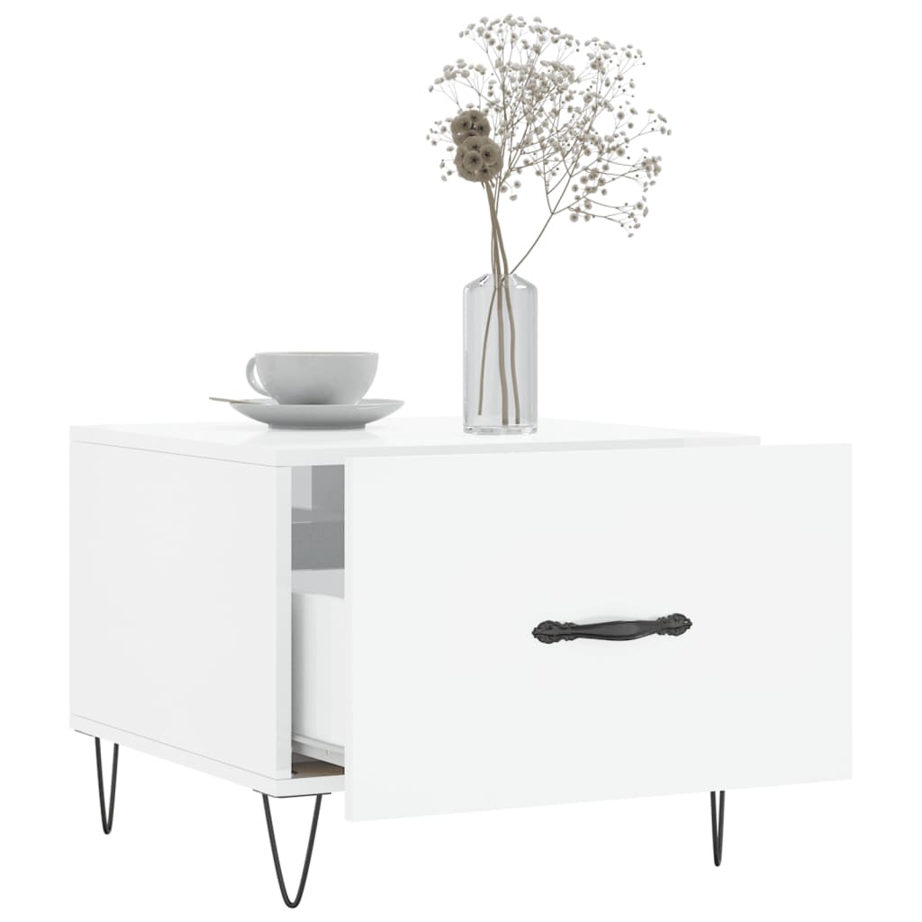Table basse blanc brillant 50x50x40 cm bois d'ingénierie - XIOS