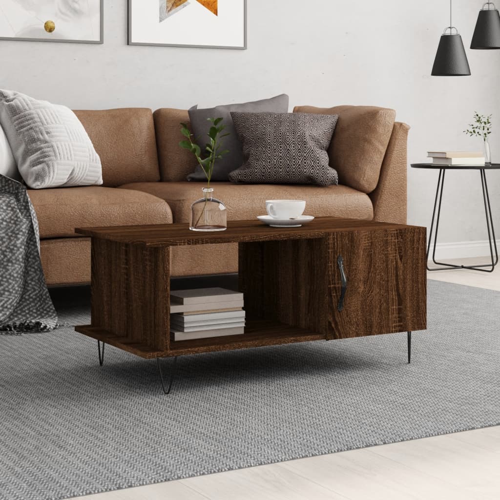 Table basse chêne marron 90x50x40 cm bois d'ingénierie - XIOS