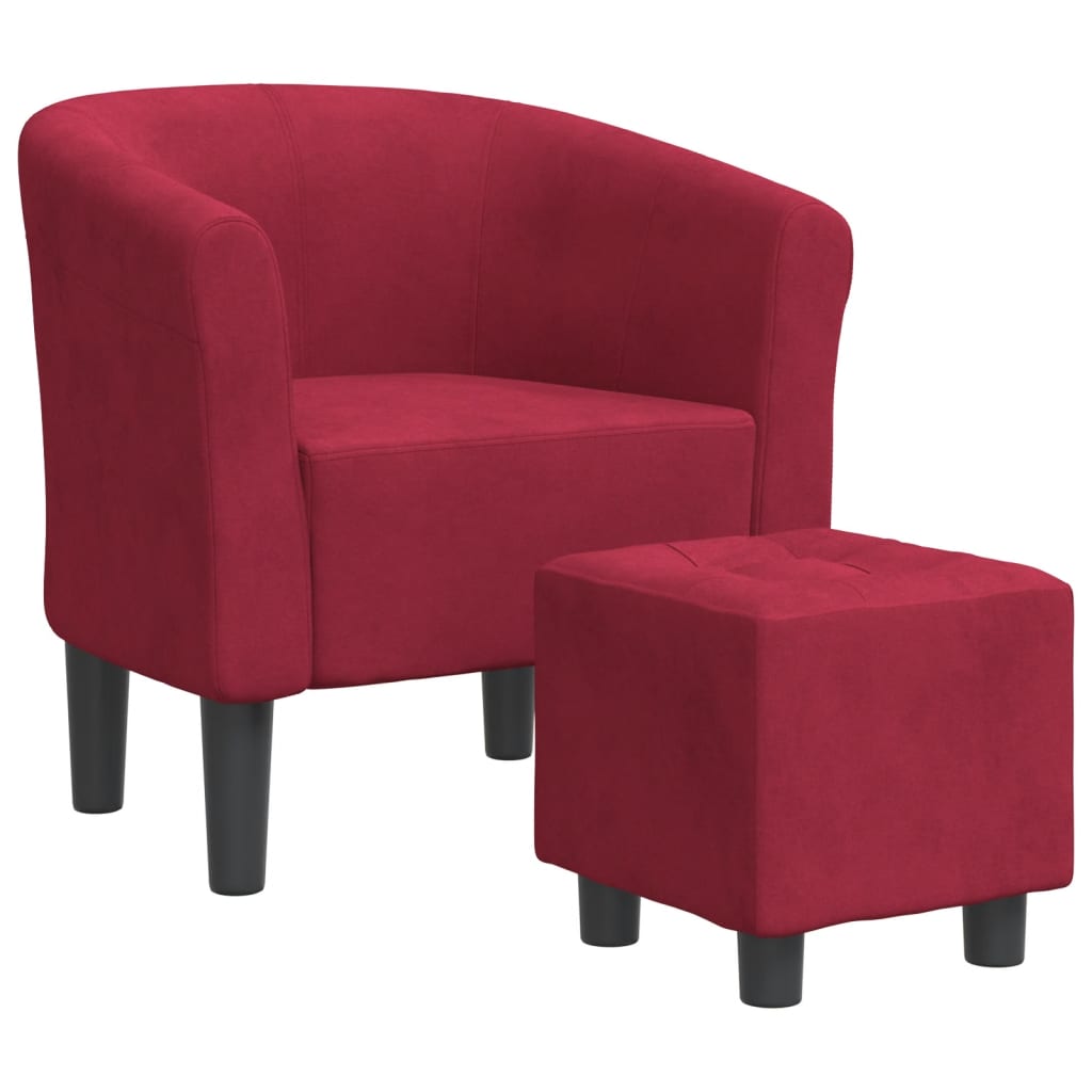 Fauteuil cabriolet avec repose-pied rouge bordeaux velours - XIOS