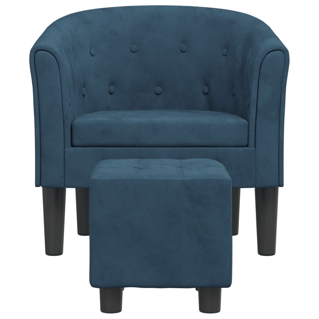 Fauteuil avec repose-pied bleu foncé velours - XIOS