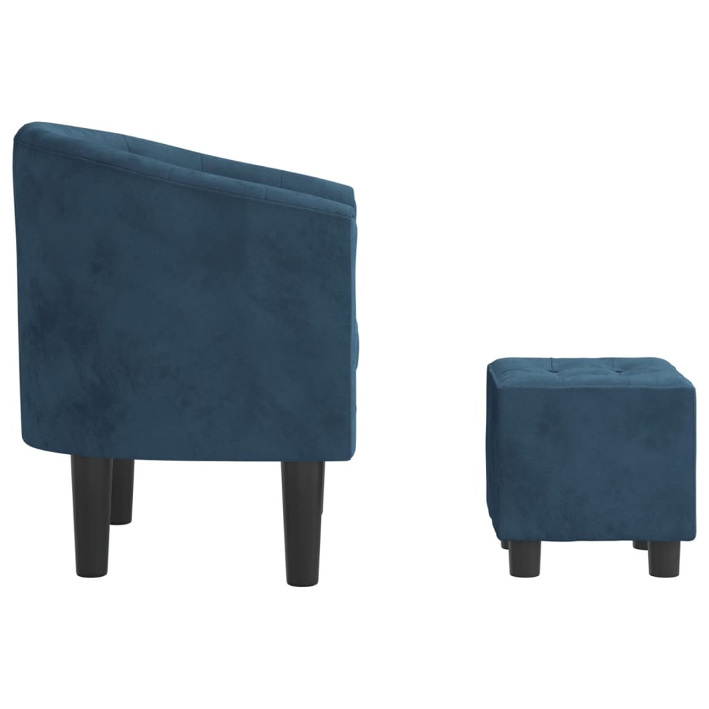Fauteuil avec repose-pied bleu foncé velours - XIOS