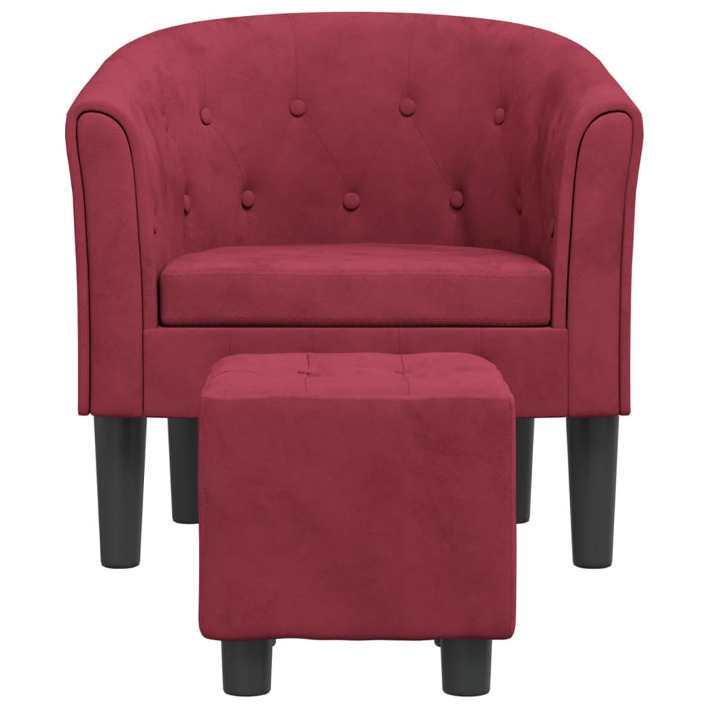 Fauteuil avec repose-pied rouge bordeaux velours - XIOS