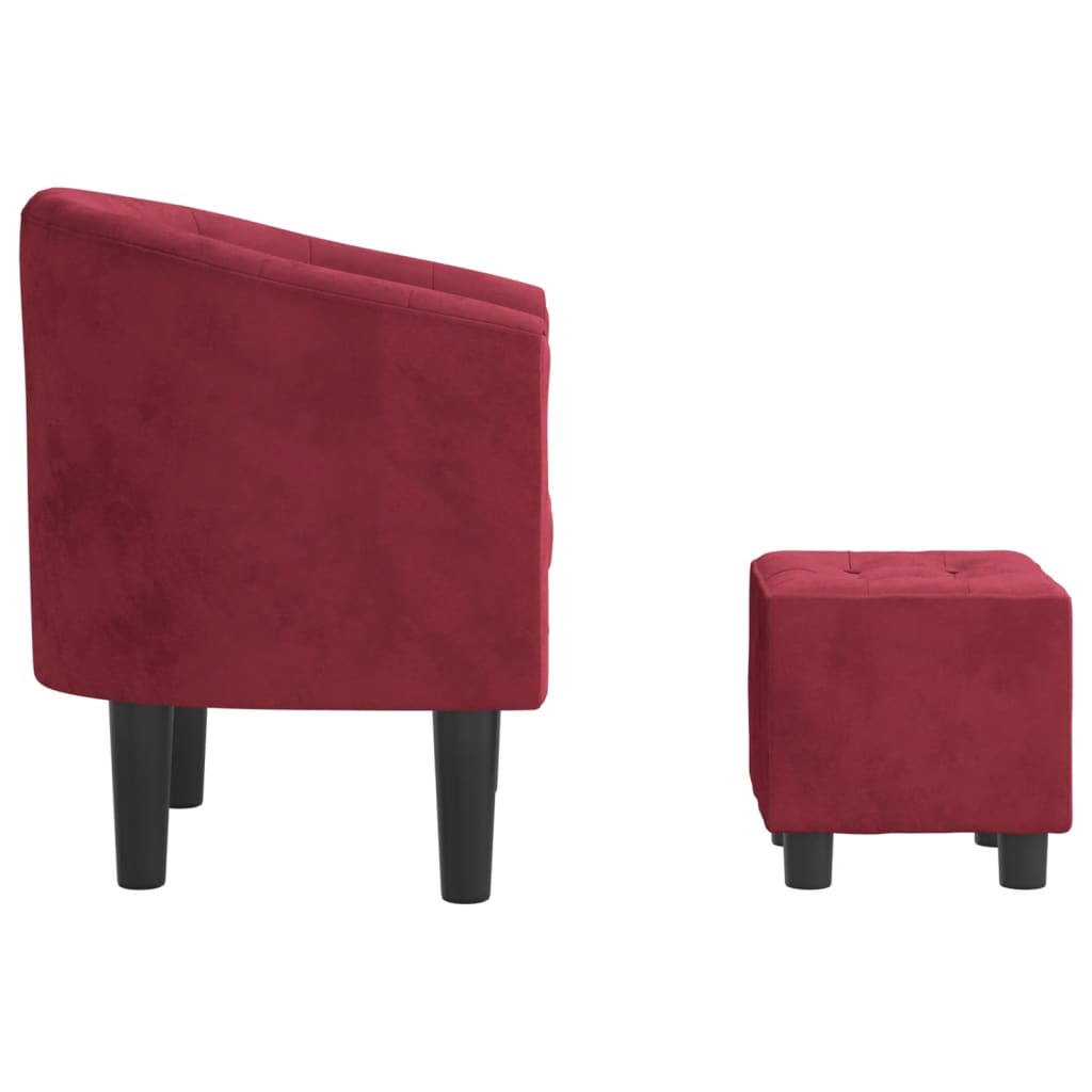 Fauteuil avec repose-pied rouge bordeaux velours - XIOS