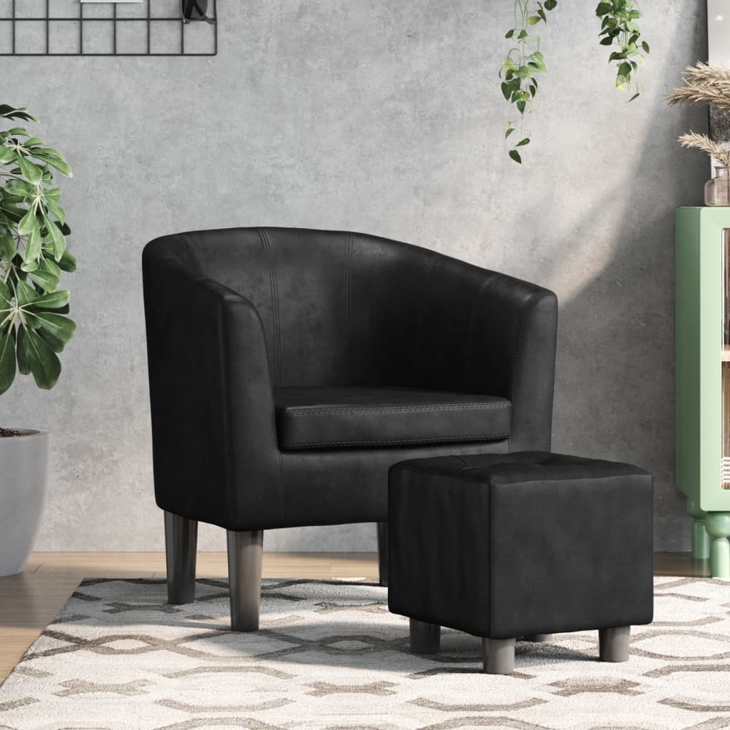 Fauteuil avec repose-pied noir similicuir - XIOS
