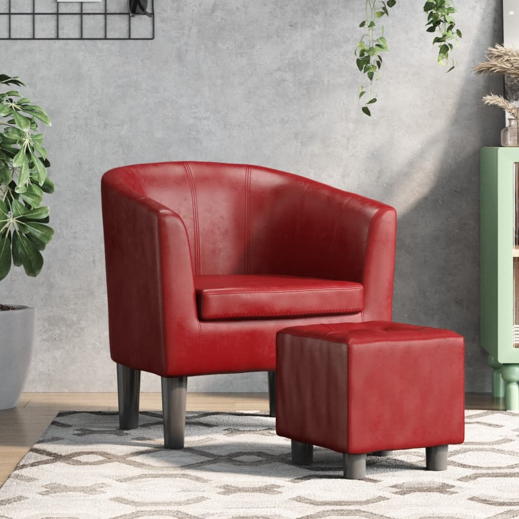 Fauteuil cabriolet avec repose-pied rouge bordeaux similicuir - XIOS