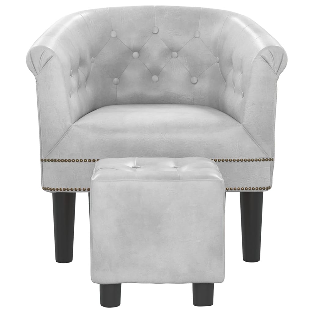 Fauteuil avec repose-pied argenté similicuir - XIOS
