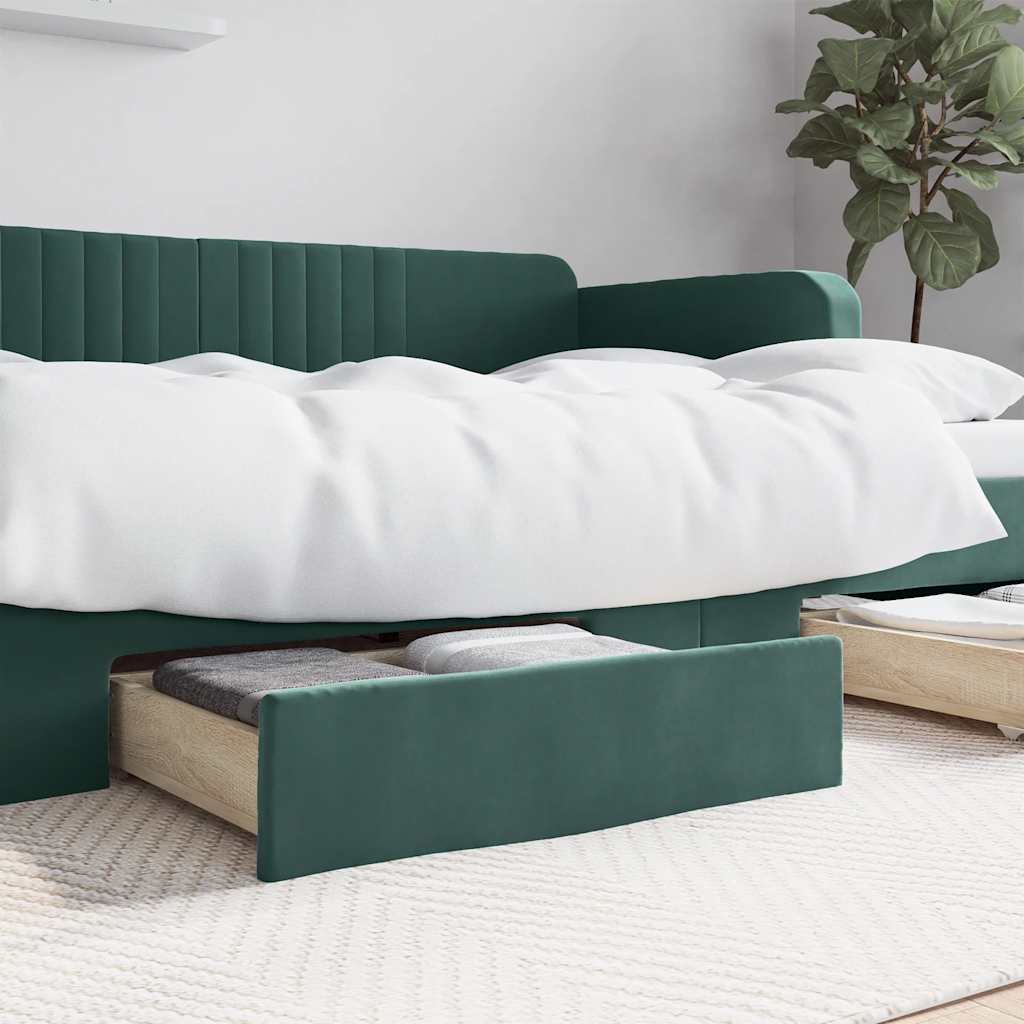 Tiroirs de lit 2 pcs vert foncé bois d'ingénierie et velours - XIOS