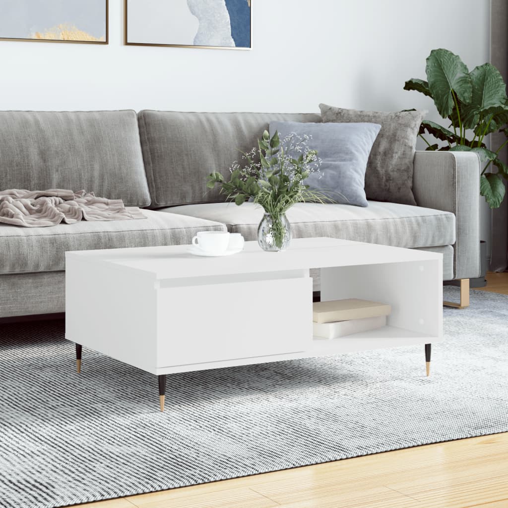 Table basse blanc 90x60x35 cm bois d'ingénierie - XIOS