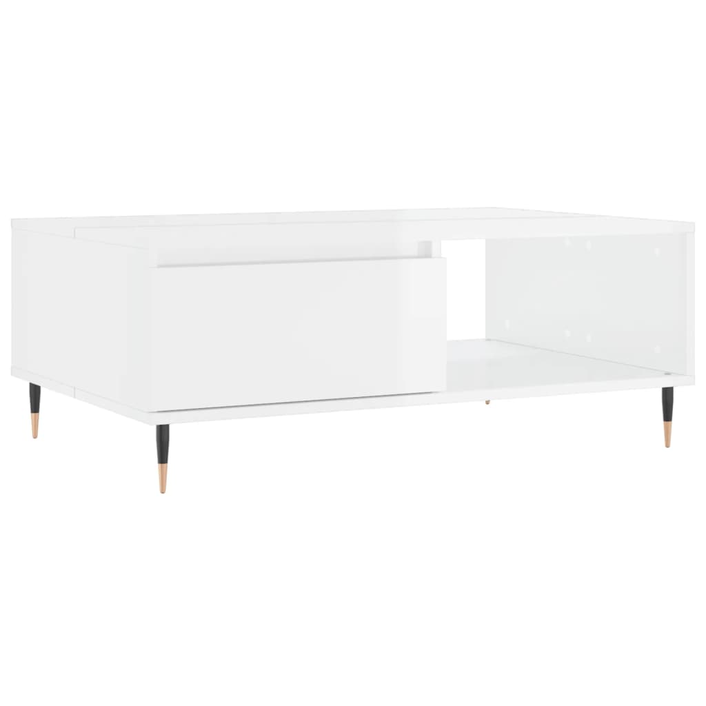 Table basse blanc brillant 90x60x35 cm bois d'ingénierie - XIOS