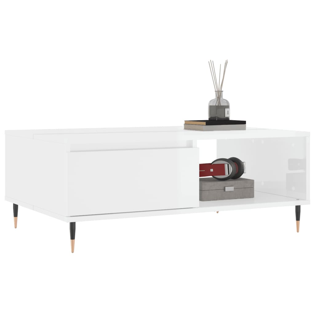 Table basse blanc brillant 90x60x35 cm bois d'ingénierie - XIOS