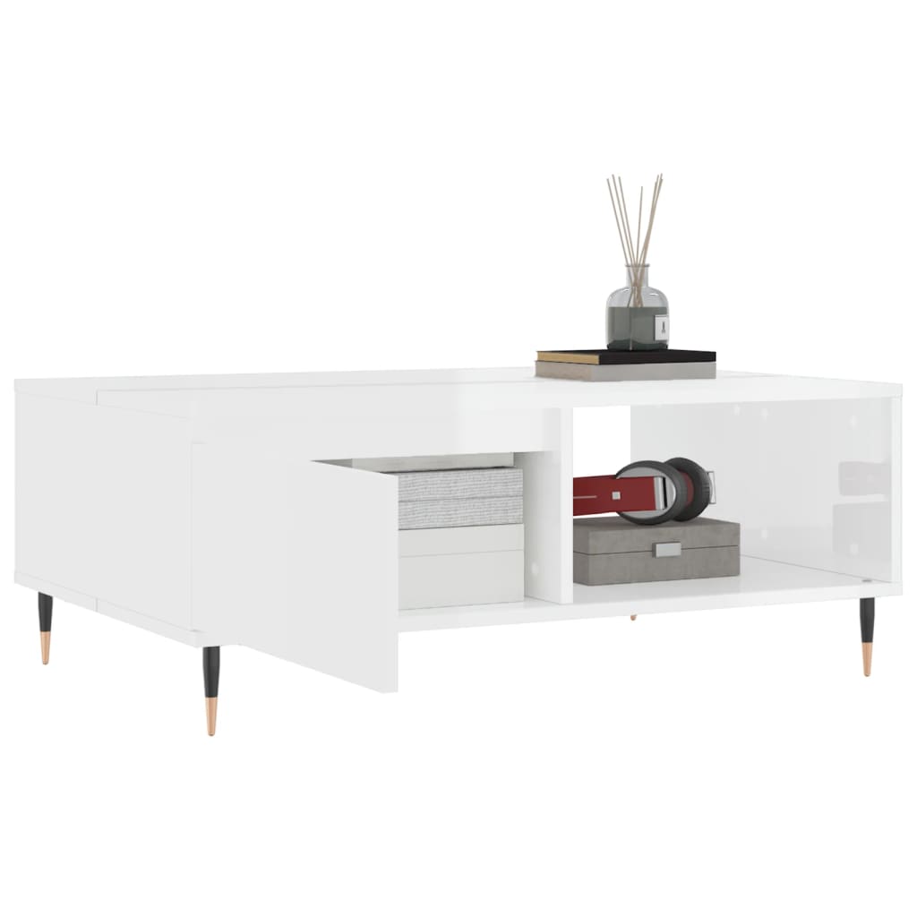Table basse blanc brillant 90x60x35 cm bois d'ingénierie - XIOS