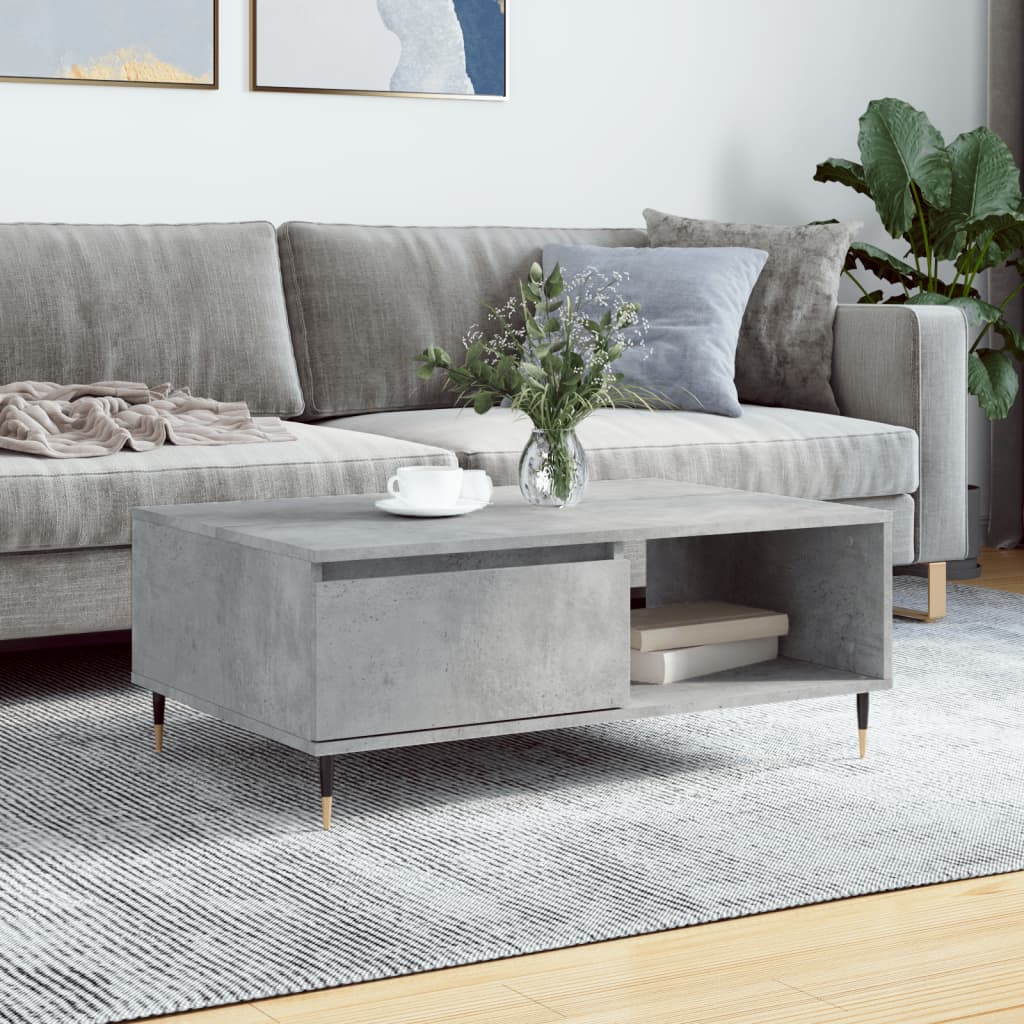 Table basse gris béton 90x60x35 cm bois d'ingénierie - XIOS