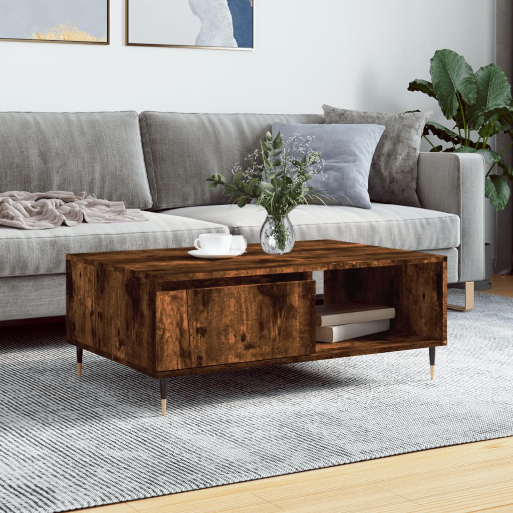 Table basse chêne fumé 90x60x35 cm bois d'ingénierie - XIOS