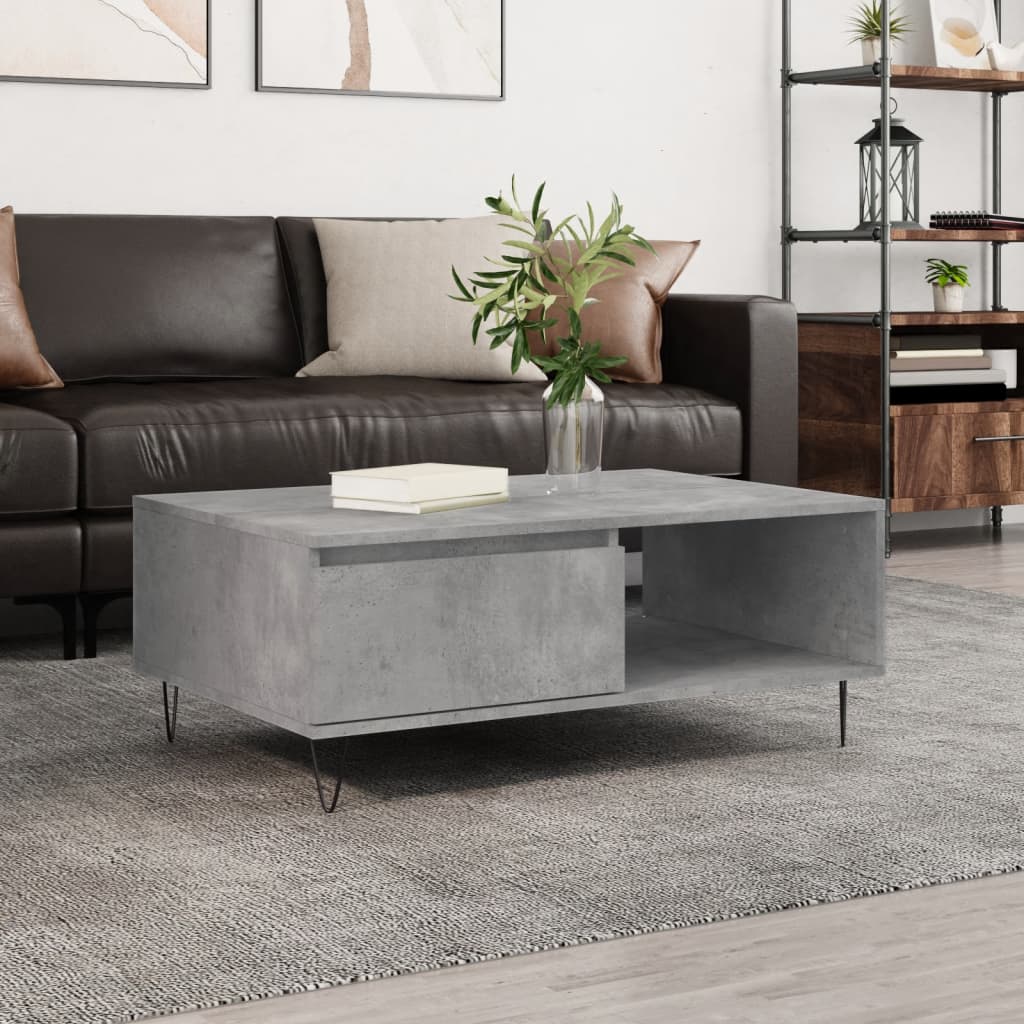 Table basse gris béton 90x60x35 cm bois d'ingénierie - XIOS