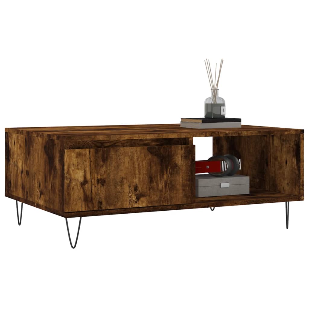 Table basse chêne fumé 90x60x35 cm bois d'ingénierie - XIOS