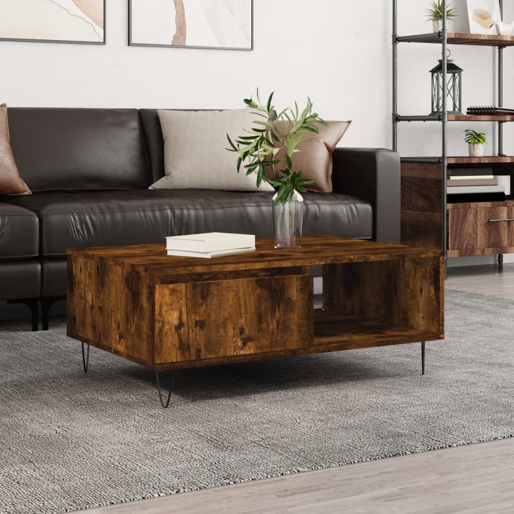 Table basse chêne fumé 90x60x35 cm bois d'ingénierie - XIOS