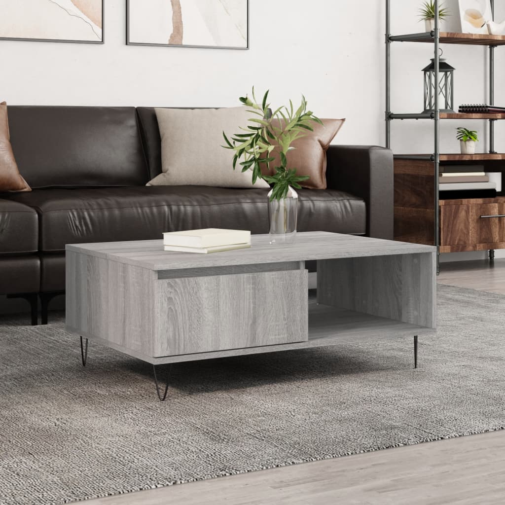 Table basse sonoma gris 90x60x35 cm bois d'ingénierie - XIOS