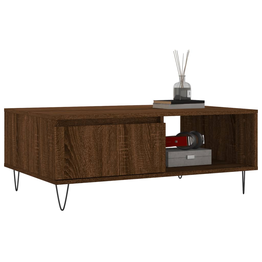 Table basse chêne marron 90x60x35 cm bois d'ingénierie - XIOS