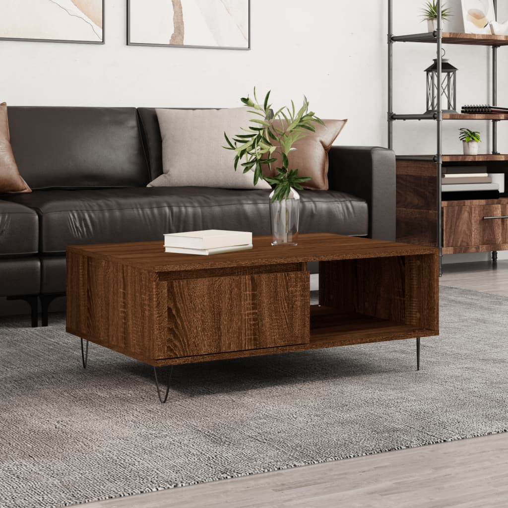 Table basse chêne marron 90x60x35 cm bois d'ingénierie - XIOS