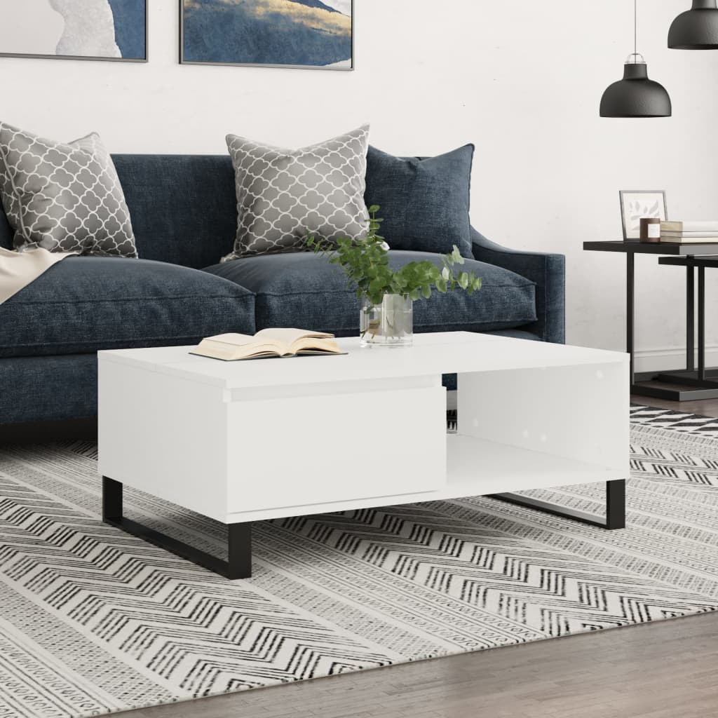 Table basse blanc 90x60x35 cm bois d'ingénierie - XIOS