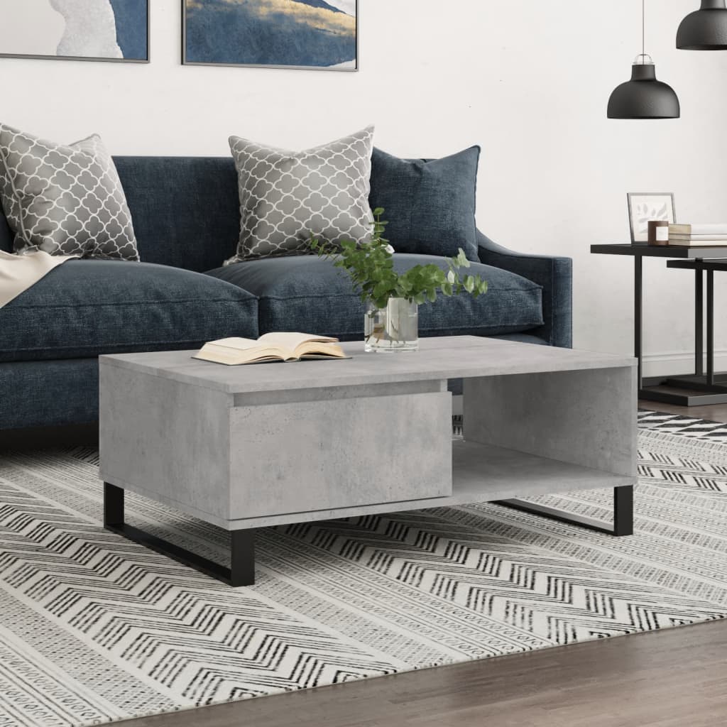 Table basse gris béton 90x60x35 cm bois d'ingénierie - XIOS