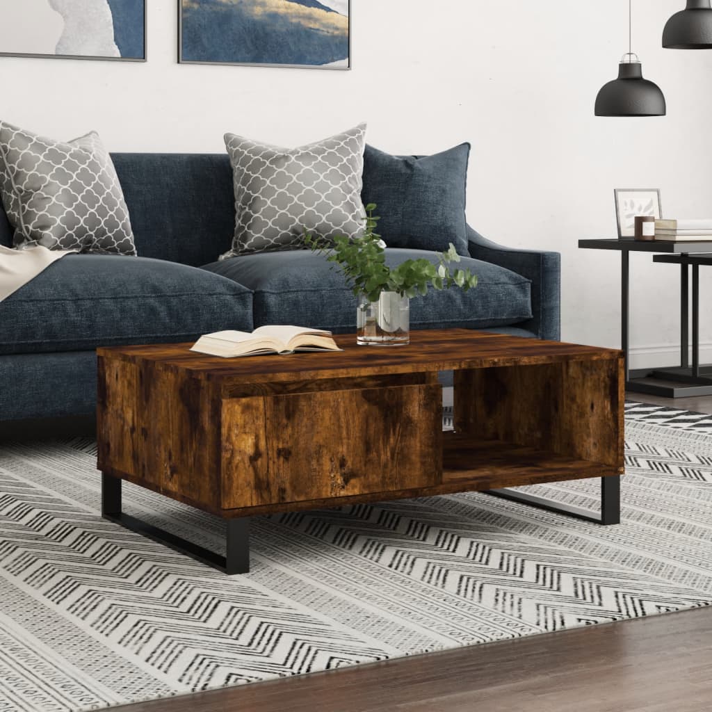 Table basse chêne fumé 90x60x35 cm bois d'ingénierie - XIOS