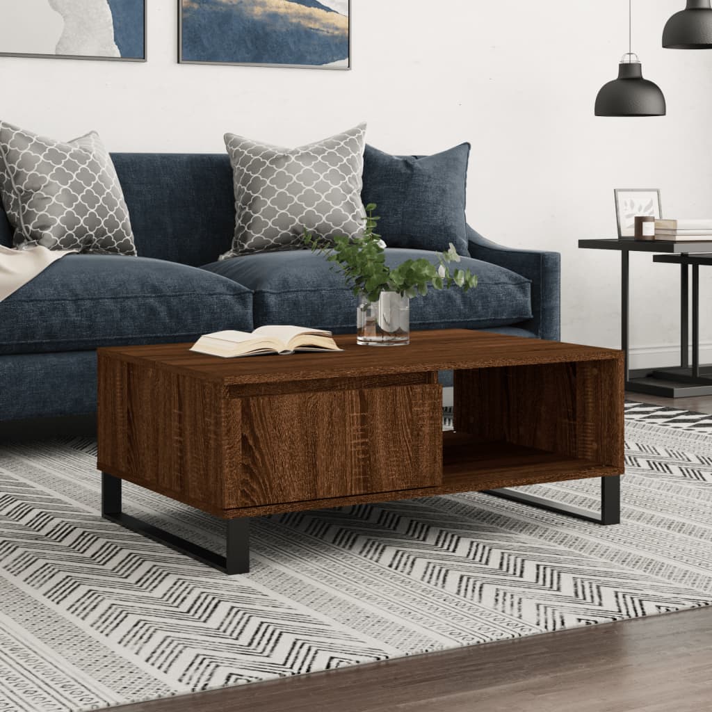 Table basse chêne marron 90x60x35 cm bois d'ingénierie - XIOS