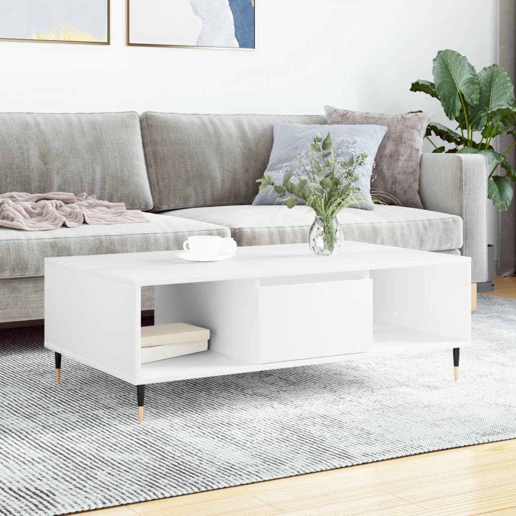 Table basse blanc 104x60x35 cm bois d'ingénierie - XIOS