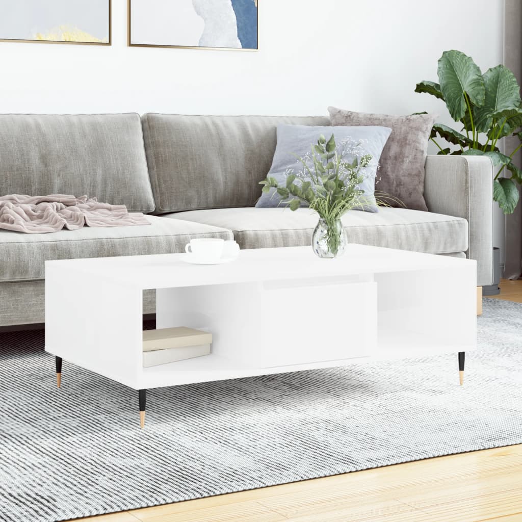 Table basse blanc brillant 104x60x35 cm bois d'ingénierie - XIOS