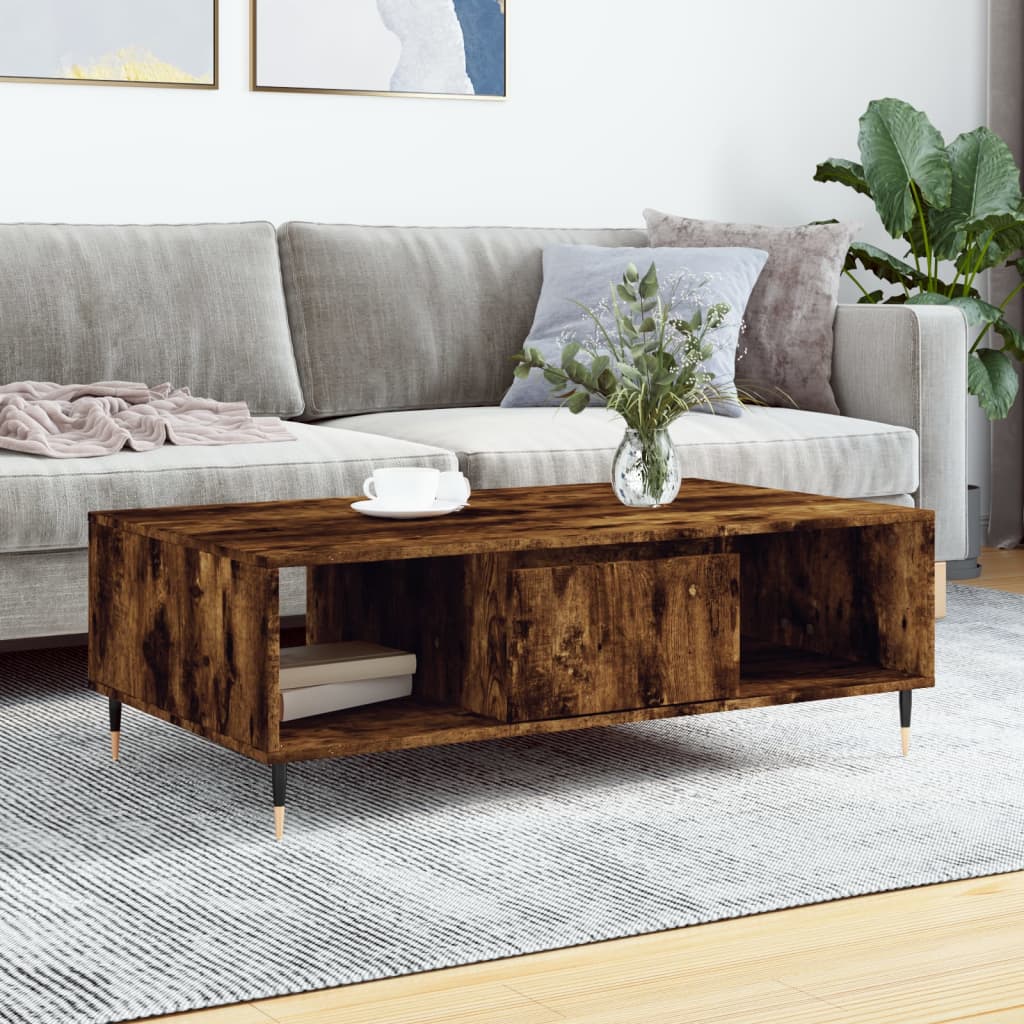 Table basse chêne fumé 104x60x35 cm bois d'ingénierie - XIOS