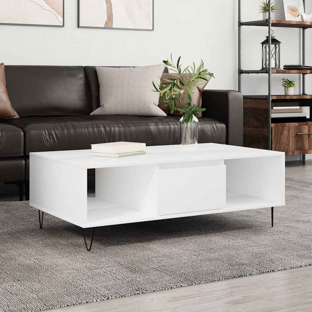 Table basse blanc 104x60x35 cm bois d'ingénierie - XIOS