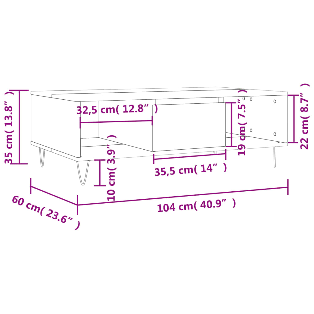 Table basse chêne sonoma 104x60x35 cm bois d'ingénierie - XIOS