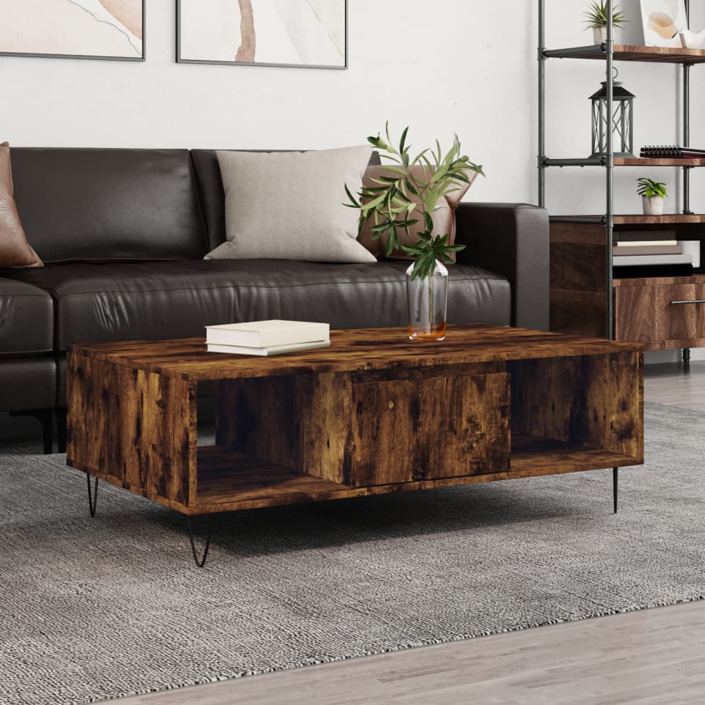 Table basse chêne fumé 104x60x35 cm bois d'ingénierie - XIOS