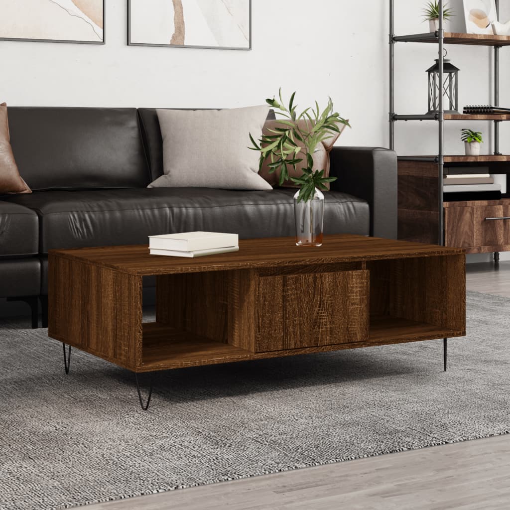 Table basse chêne marron 104x60x35 cm bois d'ingénierie - XIOS