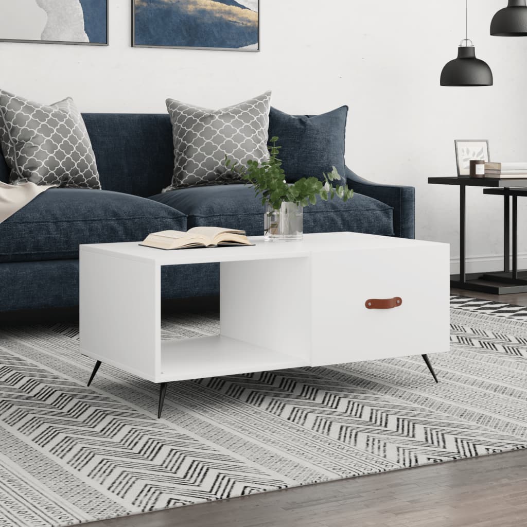 Table basse blanc 90x50x40 cm bois d'ingénierie - XIOS