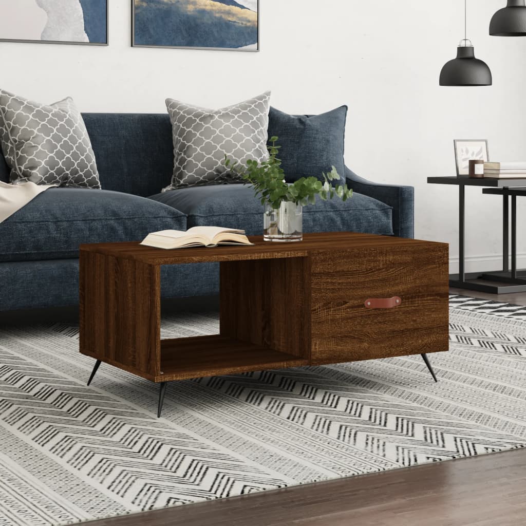 Table basse chêne marron 90x50x40 cm bois d'ingénierie - XIOS