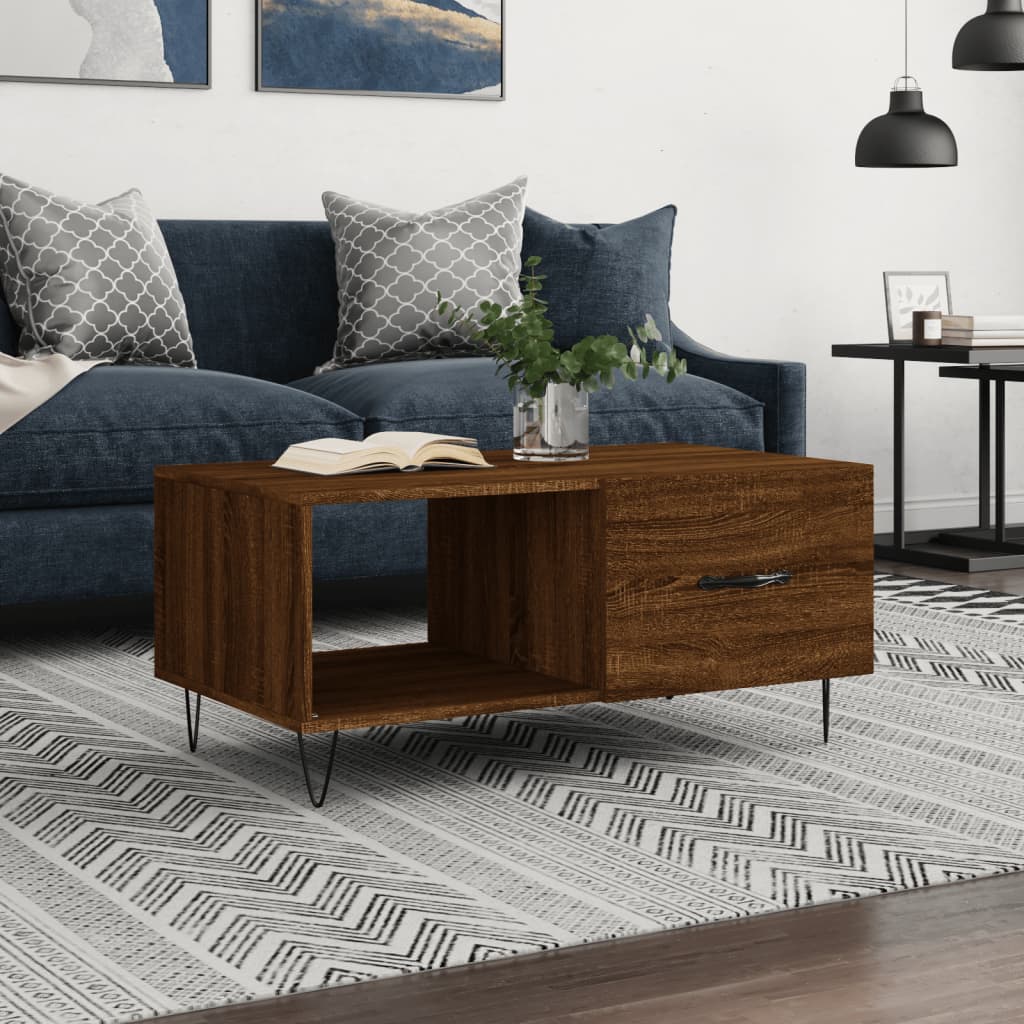 Table basse chêne marron 90x50x40 cm bois d'ingénierie - XIOS
